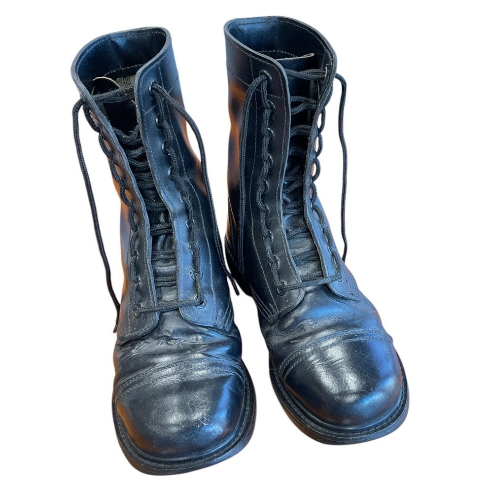 Vintage Military Jump Boots Mens Black Leather Cap Toe Combat Ranger Unmarked‎